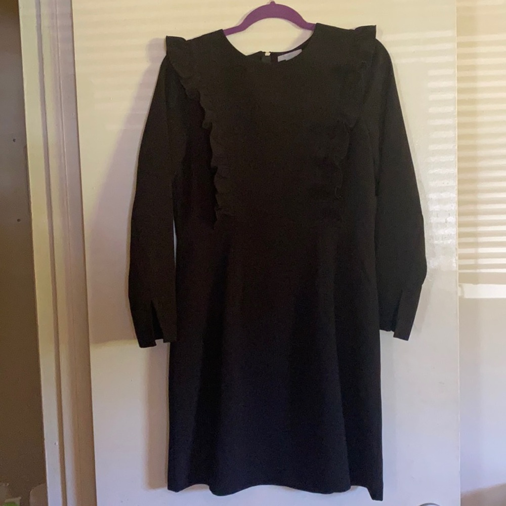 Ruffle shoulder black dress